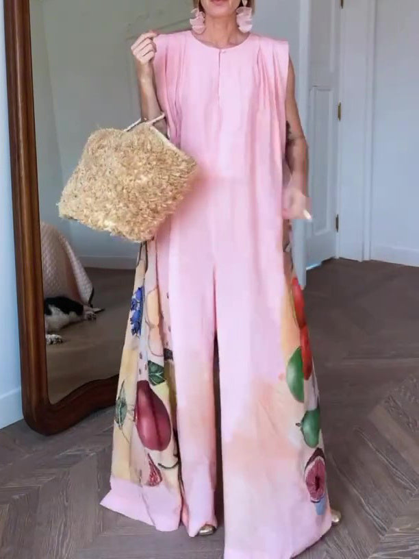 Sleeveless Printed Wide-leg Jumpsuit