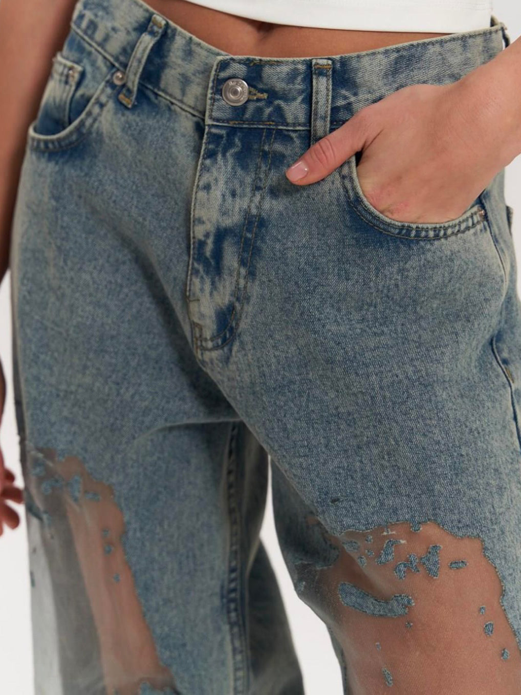 Vintage Straight-leg Hollow Textured Jeans