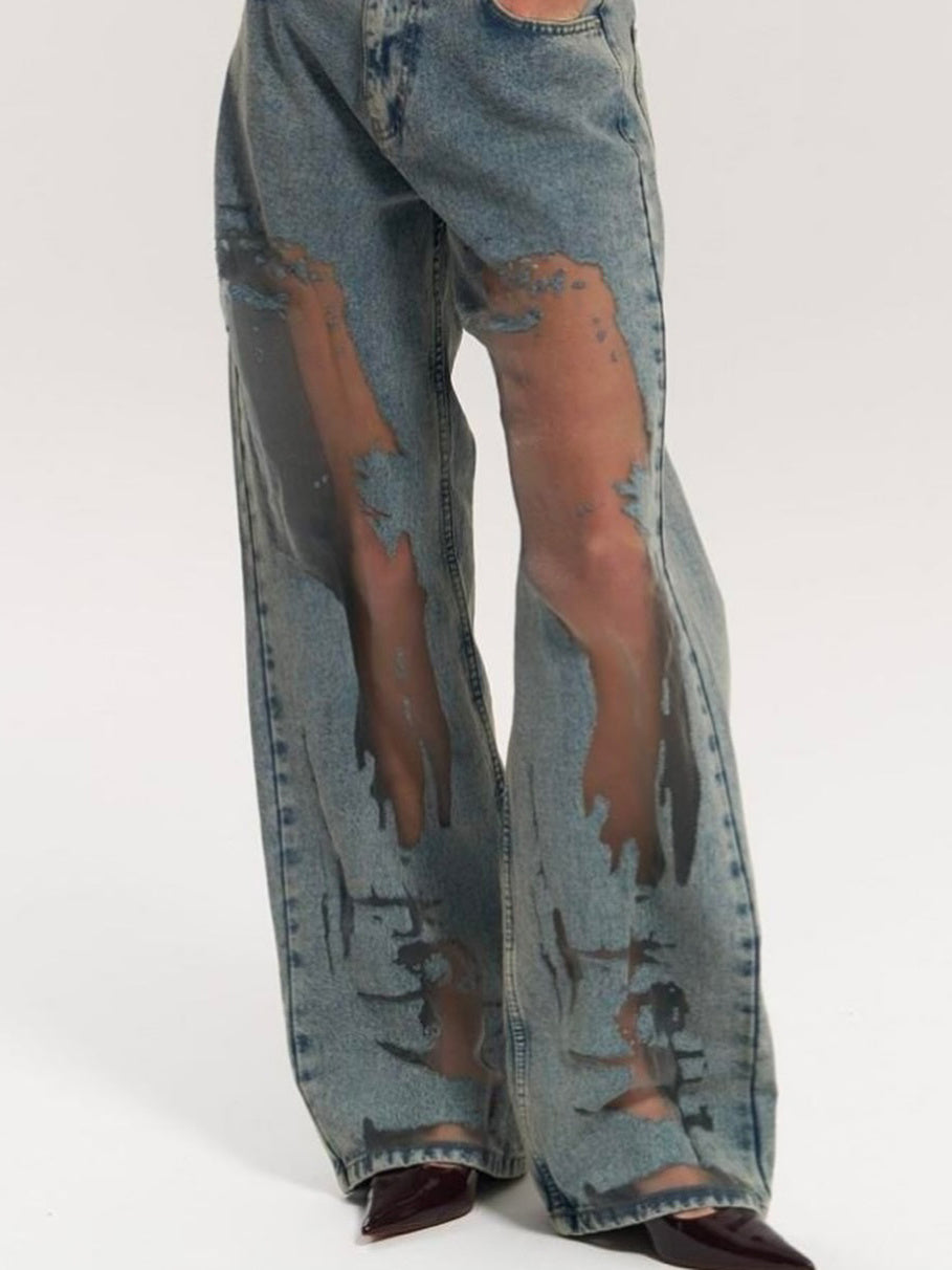 Vintage Straight-leg Hollow Textured Jeans